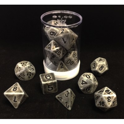 Max Protection Polyhedral 7-Die Dice Set - Ancient Powder Burned Silver   